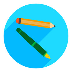 pencil and pen. flat icon with shadow, pen and pencil logo. web browser icon. logo for avatars.