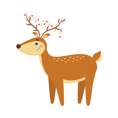 Cute cartoon deer with christmas garland. Vector illustration isolated on white background