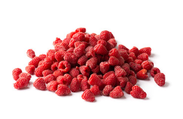 Pile of ripe rasberries isolated on white background