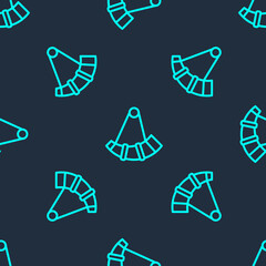 Green line Hunting horn icon isolated seamless pattern on blue background. Vector