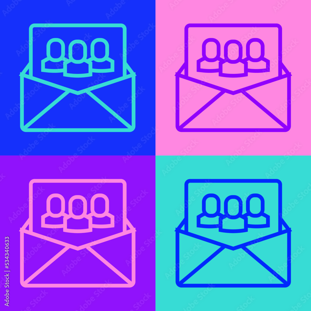 Poster pop art line project team base icon isolated on color background. business analysis and planning, co