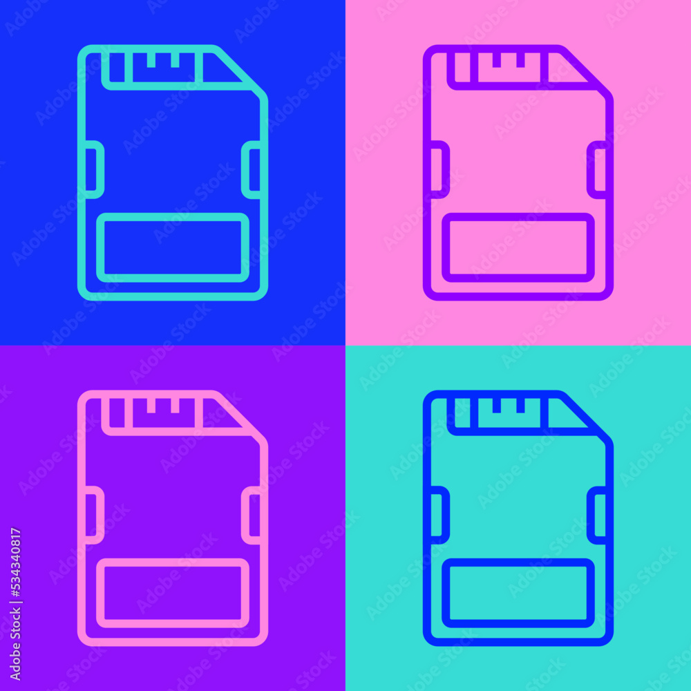 Poster pop art line sd card icon isolated on color background. memory card. adapter icon. vector