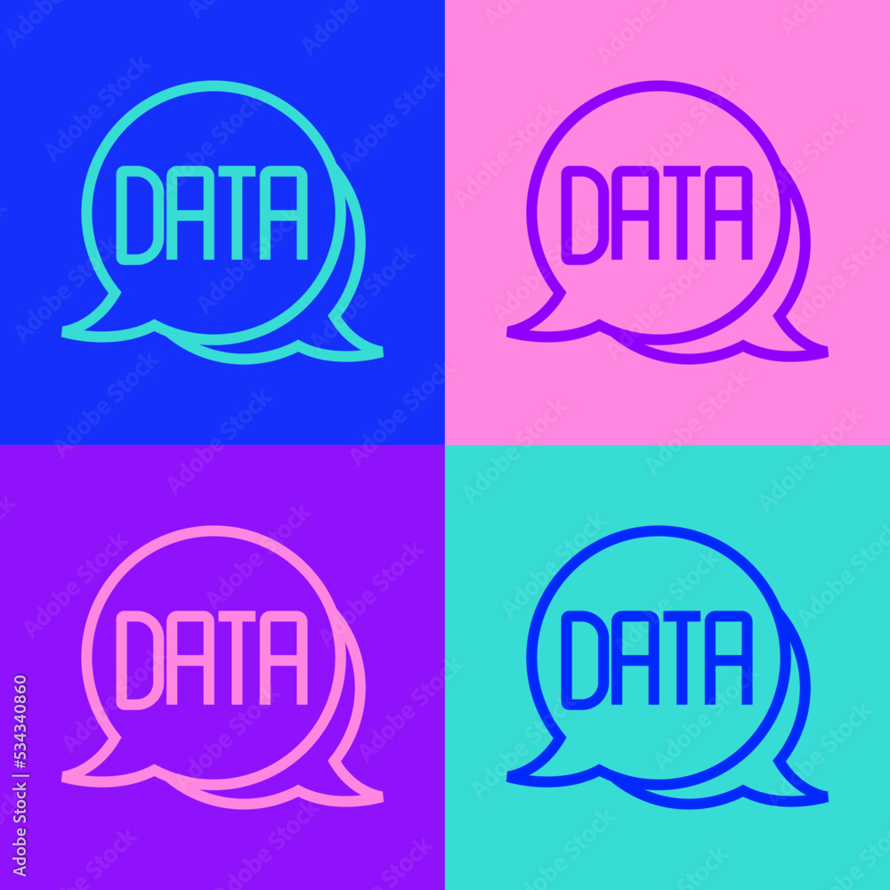 Poster pop art line data analysis icon isolated on color background. business data analysis process, statis