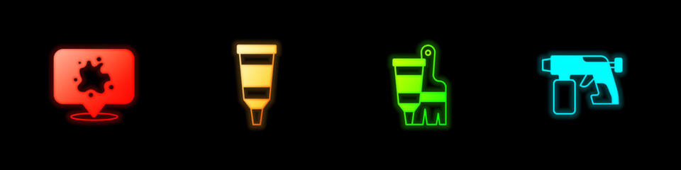 Set Paint spray, Tube with paint palette, and brush and gun icon. Vector