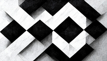 Modern abstract dynamic shapes black and white background with grainy paper texture. Digital art.