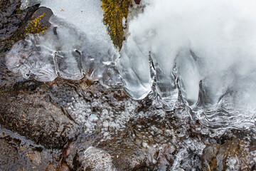 Ice formations in a frozen brook in Chaplin, Connecticut.