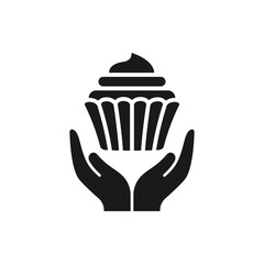 Cupcake on hand icon flat style isolated on white background. Vector illustration