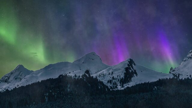 Aurora Borealis Snow Mountains Cinemagraph Loop Timelapse