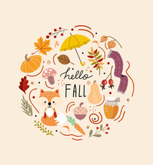 Fototapeta na wymiar Vector abstract autumn set. Set of autumn decorative elements for your design.Vector illustration.