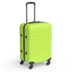 Small green polycarbonate suitcase isolated on white background.