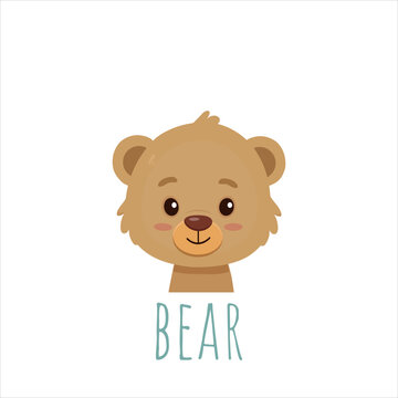 Cute Cartoon Bear. Animal In Flat Style. Vector Illustration Of  Teddy Bear Head For Cards,magazins,banners