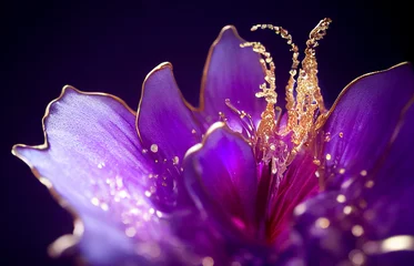 Blühende exotische Blume, Makrofoto. Blumenhintergrund in violetten violetten Tönen mit weichem, selektivem Fokus. Bild für Karten, Einladungen, Banner. 3D-Rendering © Viks_jin