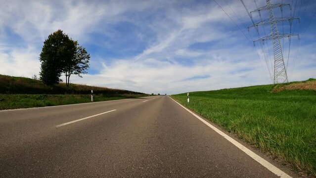 Speed Riding Road Bicycle At Cycling Race, View From First Person Perspective