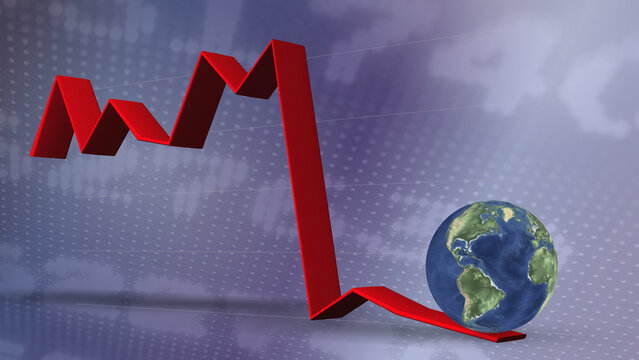 3D global recession market chart for negative currency, crypto or economic crash