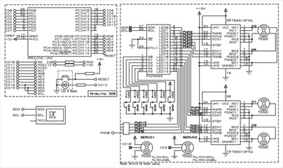 Vector diagram of an electronic device on the Arduino uno. Connecting external devices to the Arduino board. Electronic circuit board.