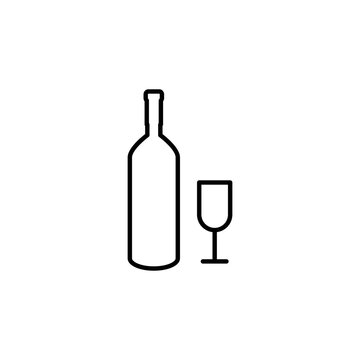  line Bottle of wine and glass  - black vector icon