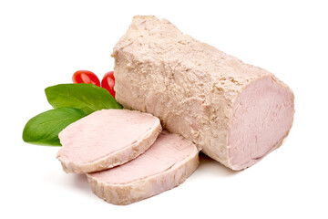 Boiled pork, isolated on white background. High resolution image.