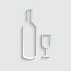  line Bottle of wine and glass  - black vector icon