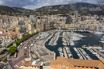Beautiful panoramic view on Monaco at daytime with Hercules Port (Port Hercule). Principality of...