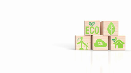 The eco icon on wood cube for ecology concept 3d rendering