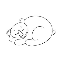 Linear sketch of a forest animal sleeping bear cub. Isolated vector graphic.