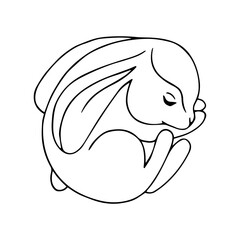 Linear sketch of forest animal sleeping hare,rabbit.Isolated vector graphic.