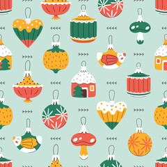 Seamless pattern with cute Сhristmas ornaments