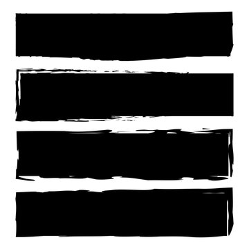 black brush rectangles. Ink paint brush stain. Grunge background. Vector illustration. Stock image. 