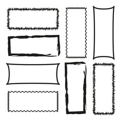 black brush rectangles. Ink paint brush stain. Grunge background. Vector illustration. Stock image. 