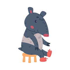 Cute Tapir Animal with Proboscis Sitting on Chair Wearing Shoes Vector Illustration