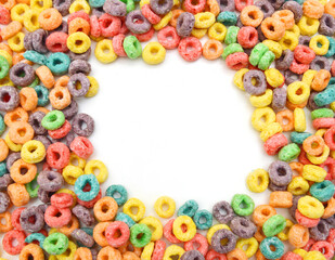 Fototapeta na wymiar Delicious and nutritious fruit cereal loops flavorful, healthy and funny addition to kids breakfast