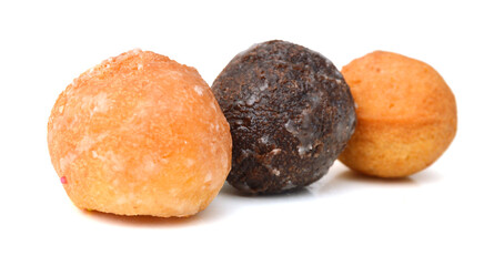 Group of glazed donuts on white background