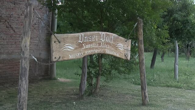 Wooden Sign at the Entrance of a Historical Museum in Entre Rios province, Argentina.