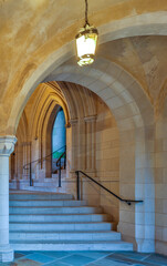 Usa, District of Columbia. Washington National Cathedral, stairs and arches surrounding the cathedral