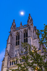 Usa, District of Columbia. Washington National Cathedral under a full moon