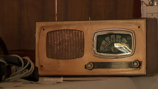 Old Vintage Fashioned Radio Speaker. Close Up.
