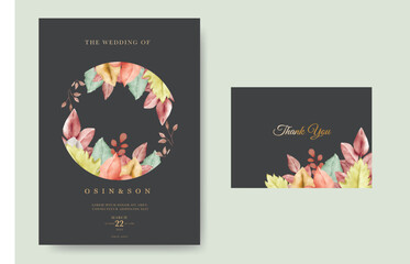 Leaf autumn fall wedding invitation card