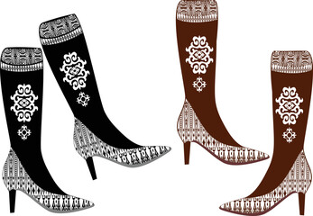 vector illustration of men's and women's shoes (shoes and sports) with traditional batik motifs.