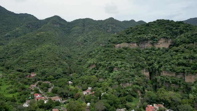 Aerial view of the hills of Malinalco and archaeological zone , State of Mexico, Mexico