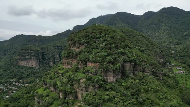Aerial view of the hills of Malinalco and archaeological zone , State of Mexico, Mexico