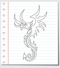 Hand drawn of Tribal Tattoo Dragon , vector illustration