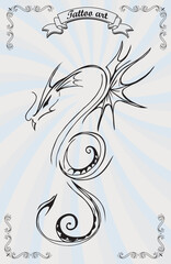 Hand drawn of Tribal Tattoo Dragon , vector illustration