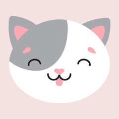 Cute simple flat illustration of a cat head. Vector illustration