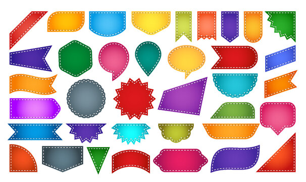 Best choice special offer new big sale banner. Colorful ribbon price tag sticker discount label template. Fabric stiched blank labels isolated icon set. Trade retro color flag stickers collection