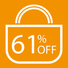 61 percent off. Orange banner with shopping bag illustration.