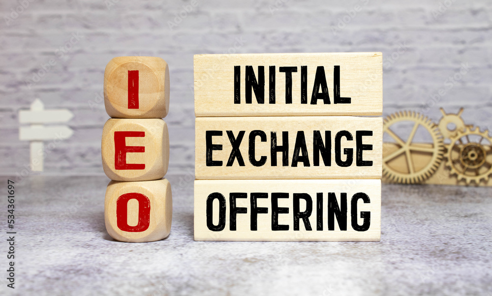 Poster initial exchange offering - ieo text on sticky notes isolated on office desk