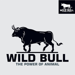 wild bull logo, silhouette of big and powered cattle vector illustrations