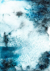 Watercolor blue turquoise abstract texture background, water, frost,fluid, ink,clouds, sky, space,cosmic, woods, forest, indigo, indantrene, azure,wallpaper, paint backdrop, ice,banner, card, wedding