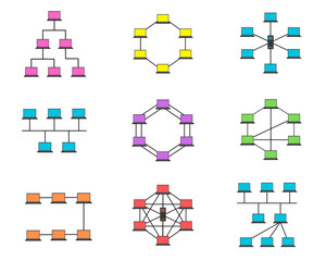  illustration collection of internet connection network topology, bus, ring, star, linear, mes, tree, dual ring, hybrid, fully connected topology