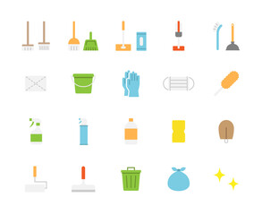 掃除道具のアイコンセット（線なし）